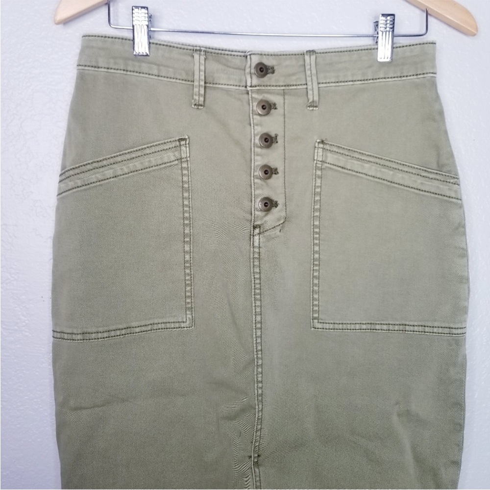 Anthropologie Olive Green Khaki Button-Front Midi Skirt - Picture 4 of 5